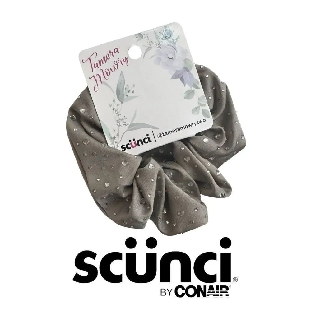 Tamara Mowry Scunci Taupe Rhinestone Embellished Satin Scrunchie NWT